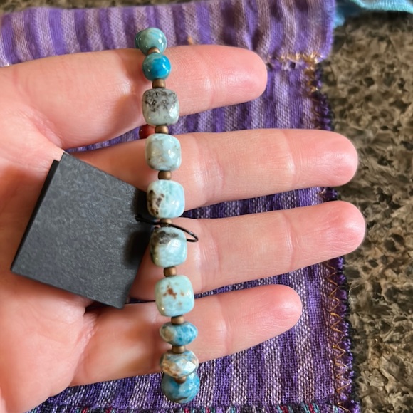 Hand-made semi-precious gemstone bracelet. Larimar, Coral, Turquoise. - Picture 5 of 5